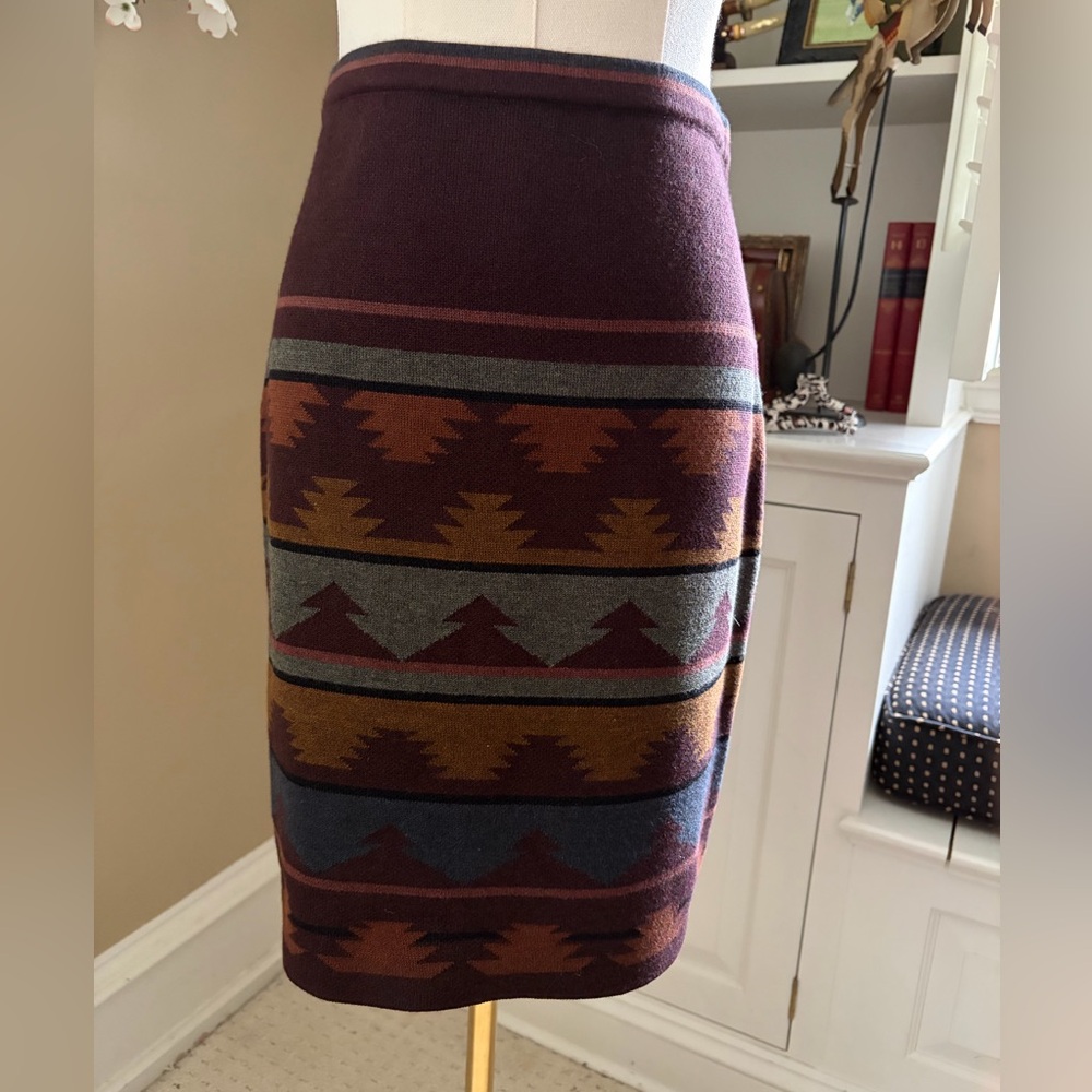 Peruvian Connection Burgundy Geometric Knit Pencil Skirt